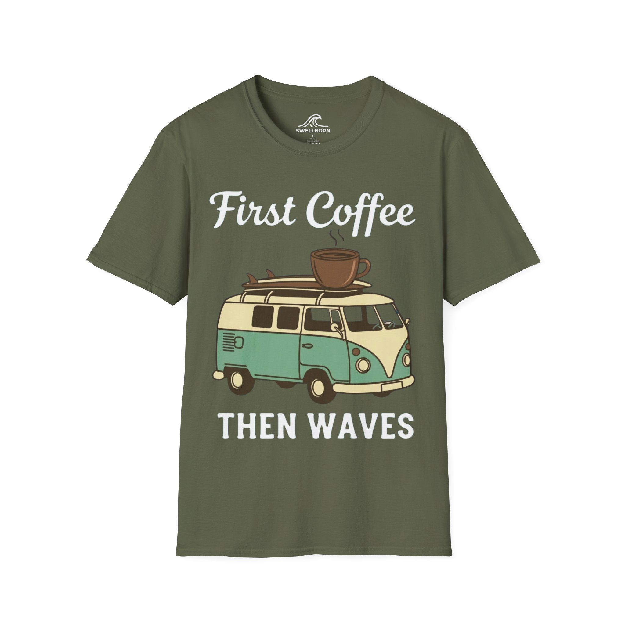 First Coffee Then Waves T‑Shirt