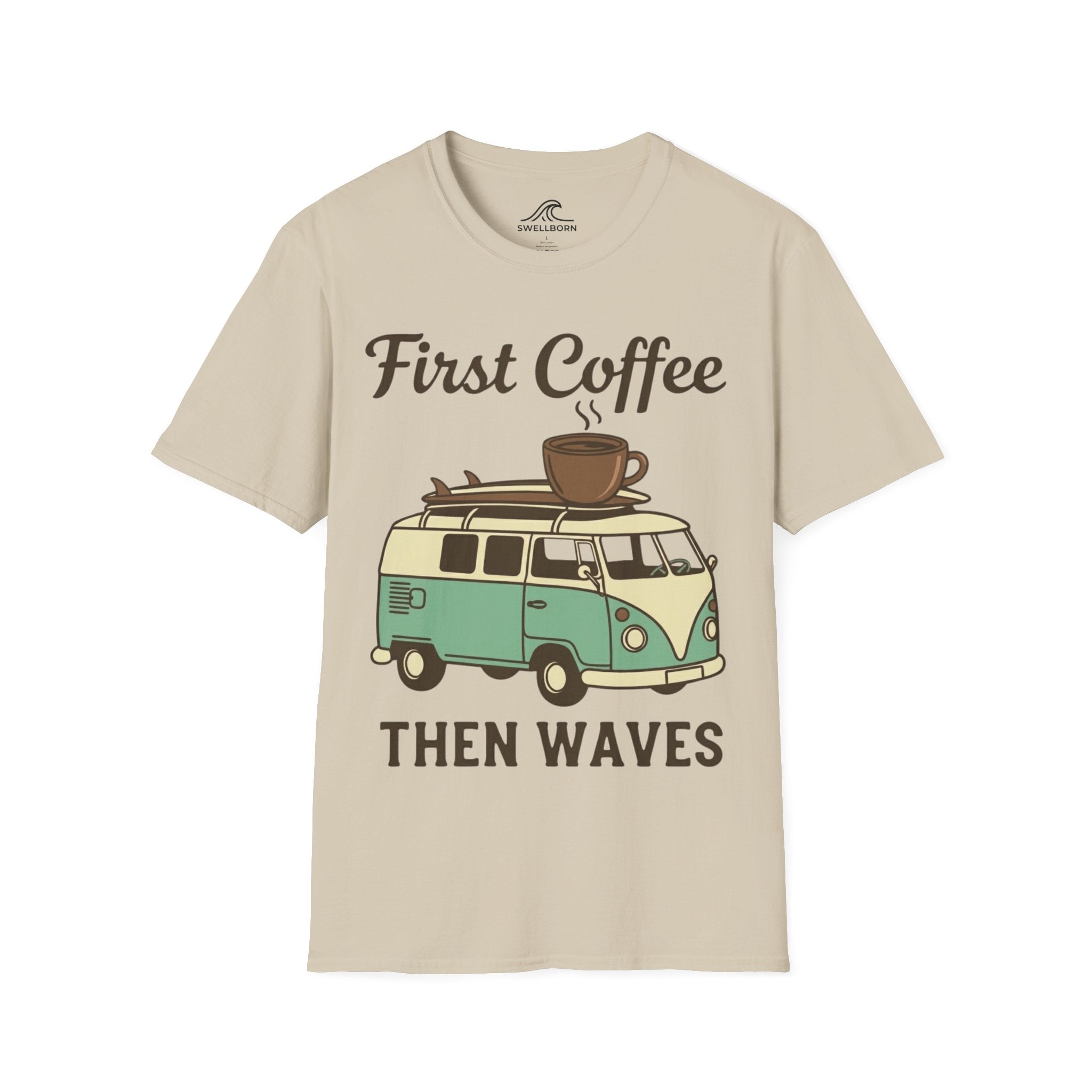 First Coffee Then Waves T‑Shirt