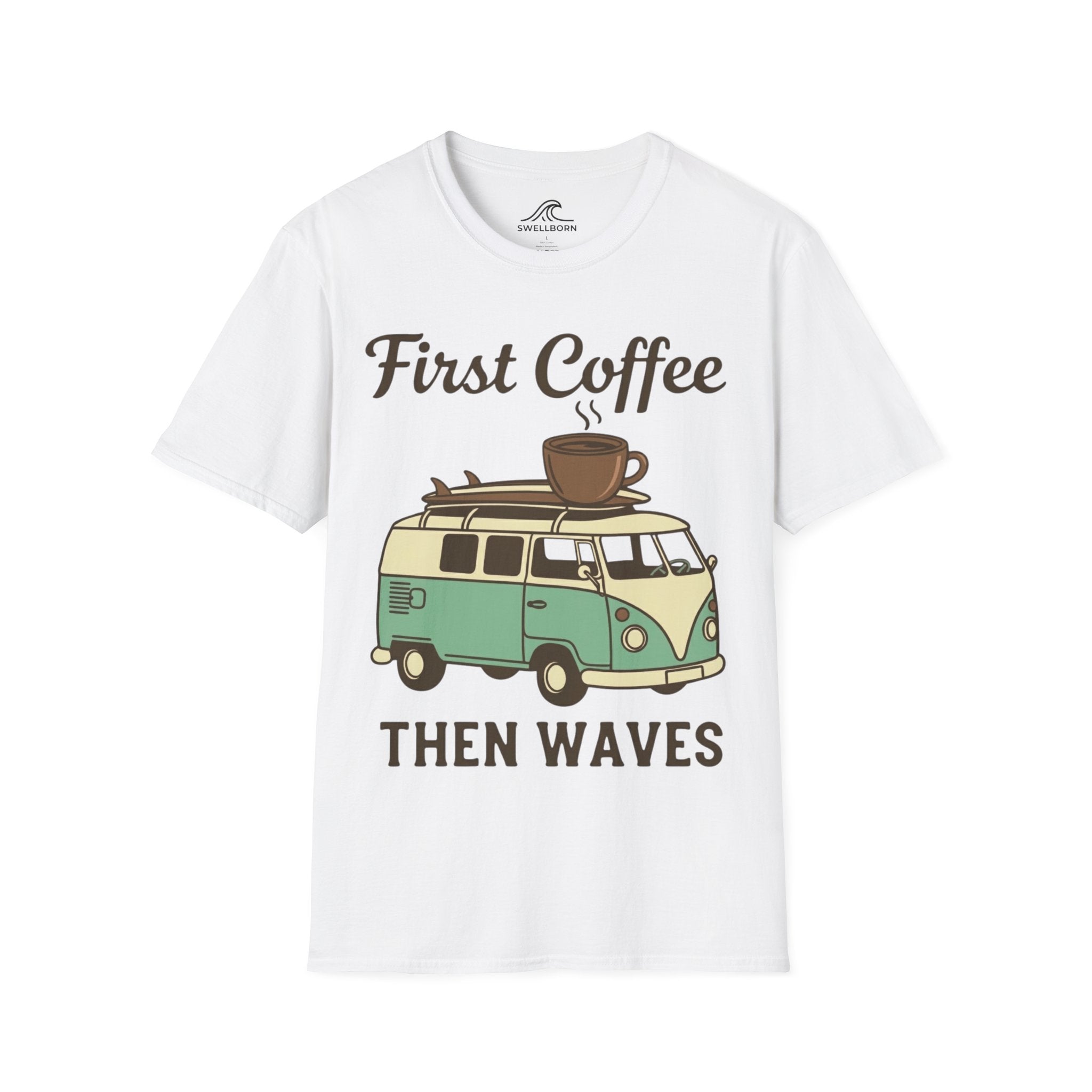 First Coffee Then Waves T‑Shirt