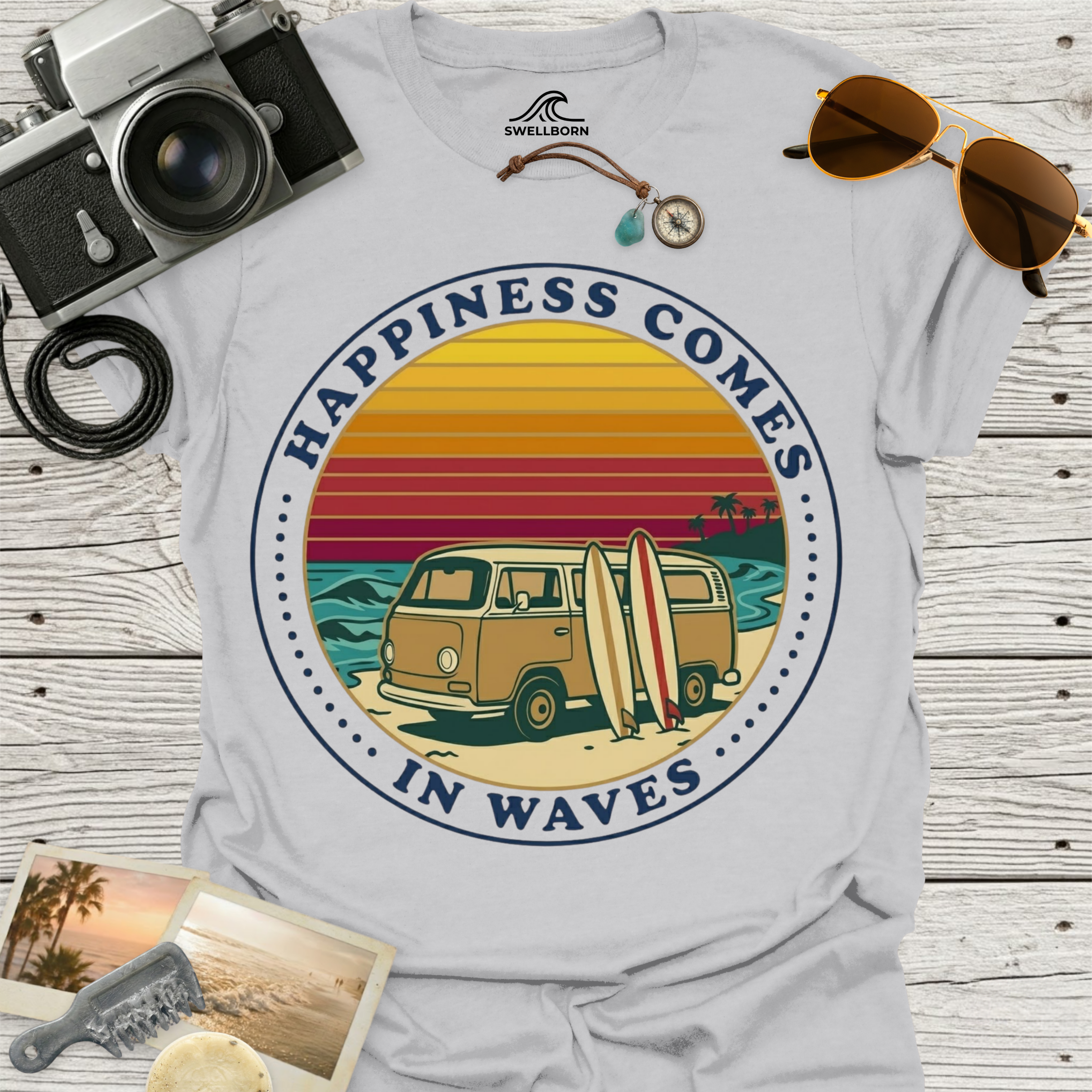 Happiness Comes In Waves T-Shirt