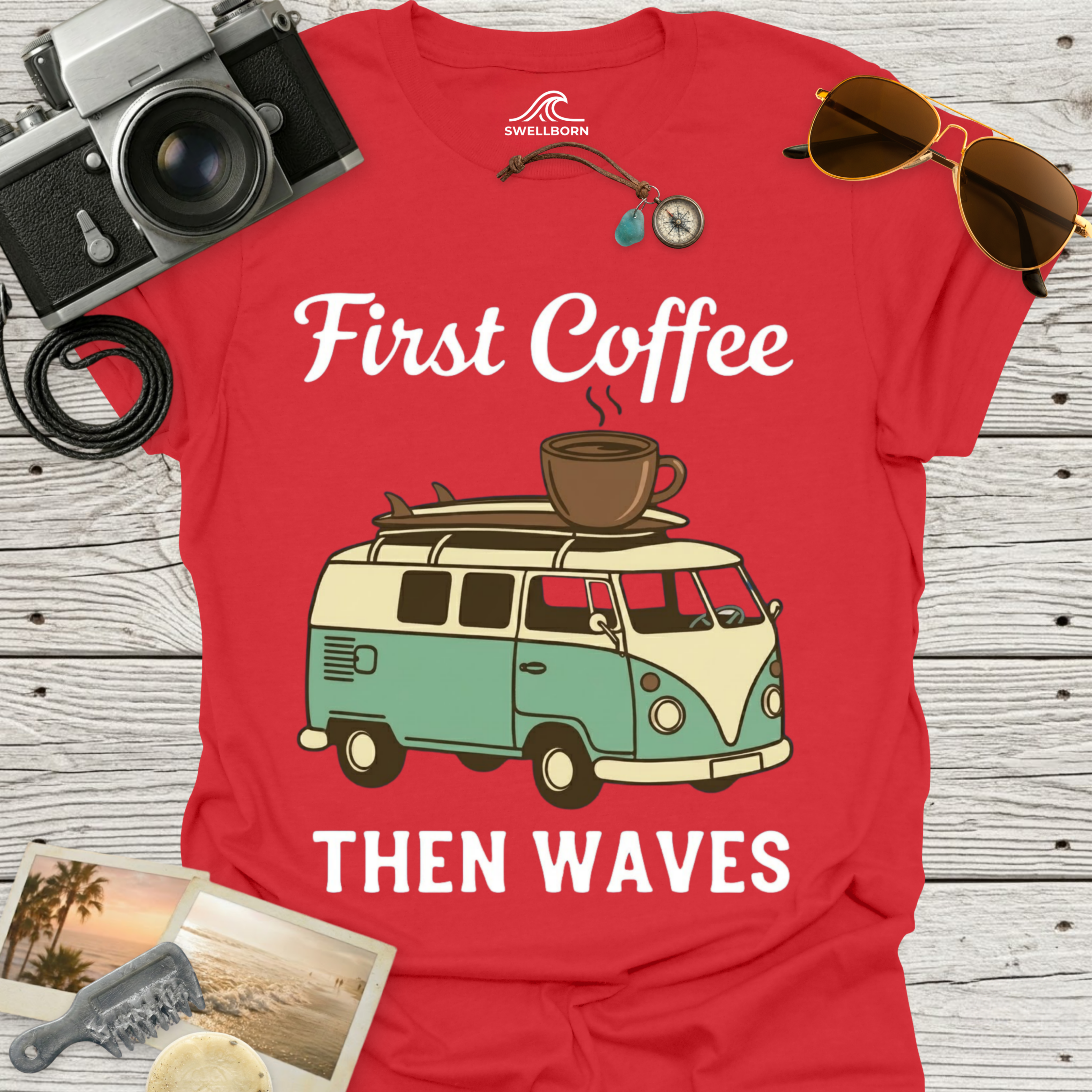 First Coffee Then Waves T‑Shirt