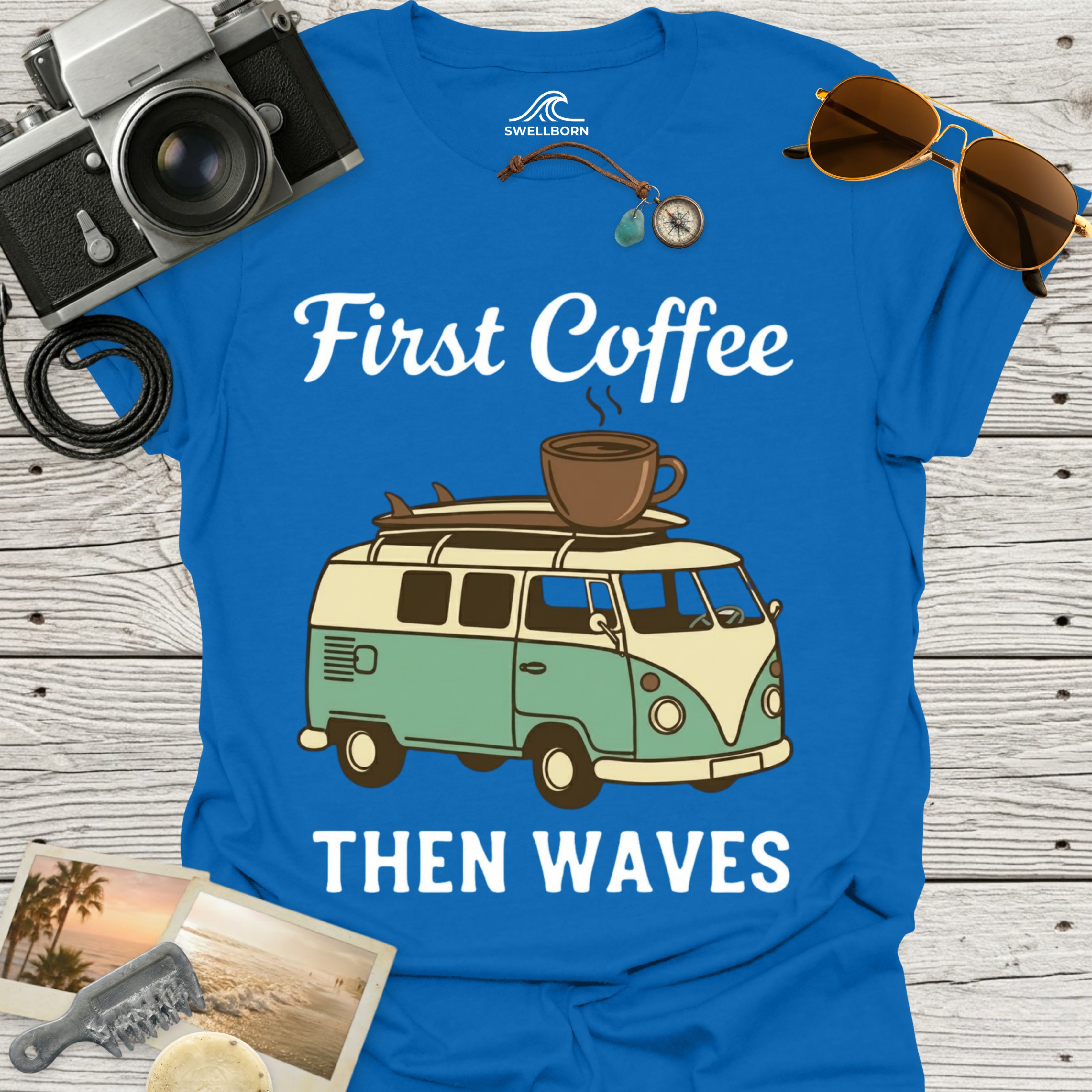 First Coffee Then Waves T‑Shirt